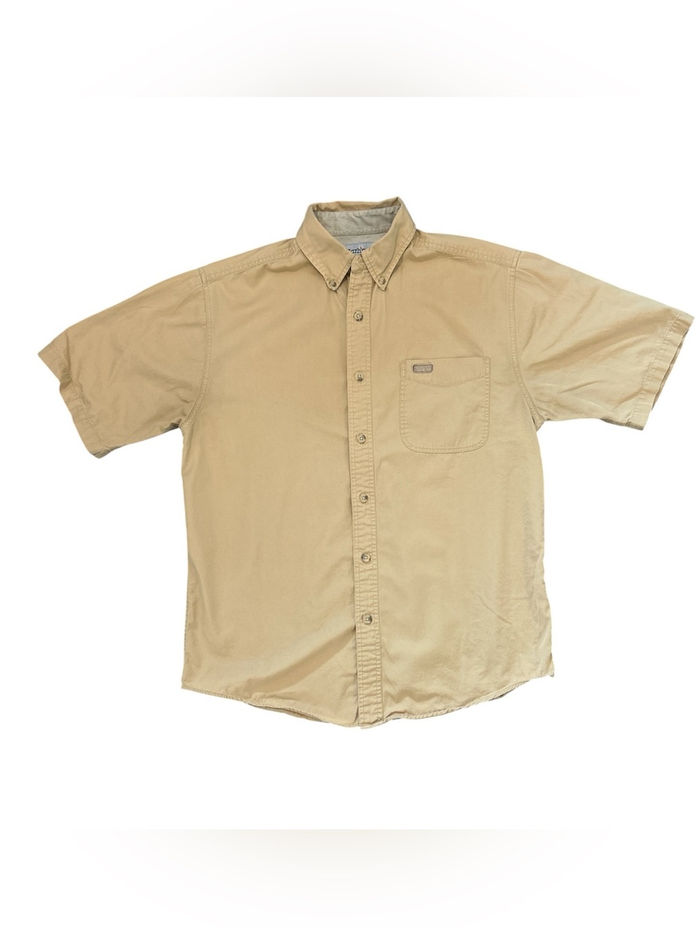 Carhartt Men’s Medium Short Sleeve Button Down Work Shirt Tan Khaki 100% Cotton